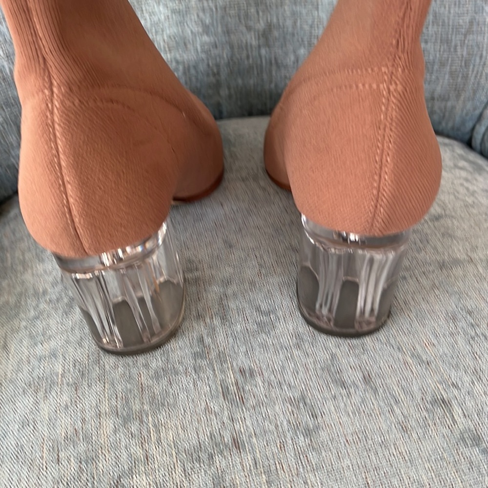 Aldo knit ankle boots clear stacked 2.5” heels pullon - Picture 4 of 6